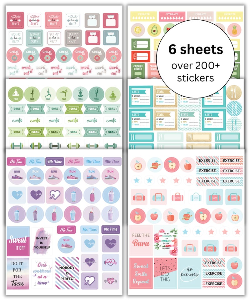 Lamare Workout, Fitness & Food Planner Stickers for Adults â€“ Motivational, Aesthetic, and Encouraging Stickers for Journaling - Image 1